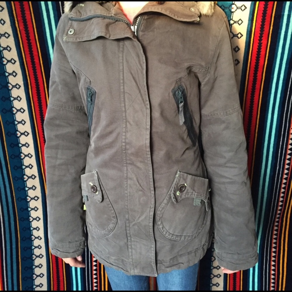 Soia & Kyo XS distressed jacket real fur collar